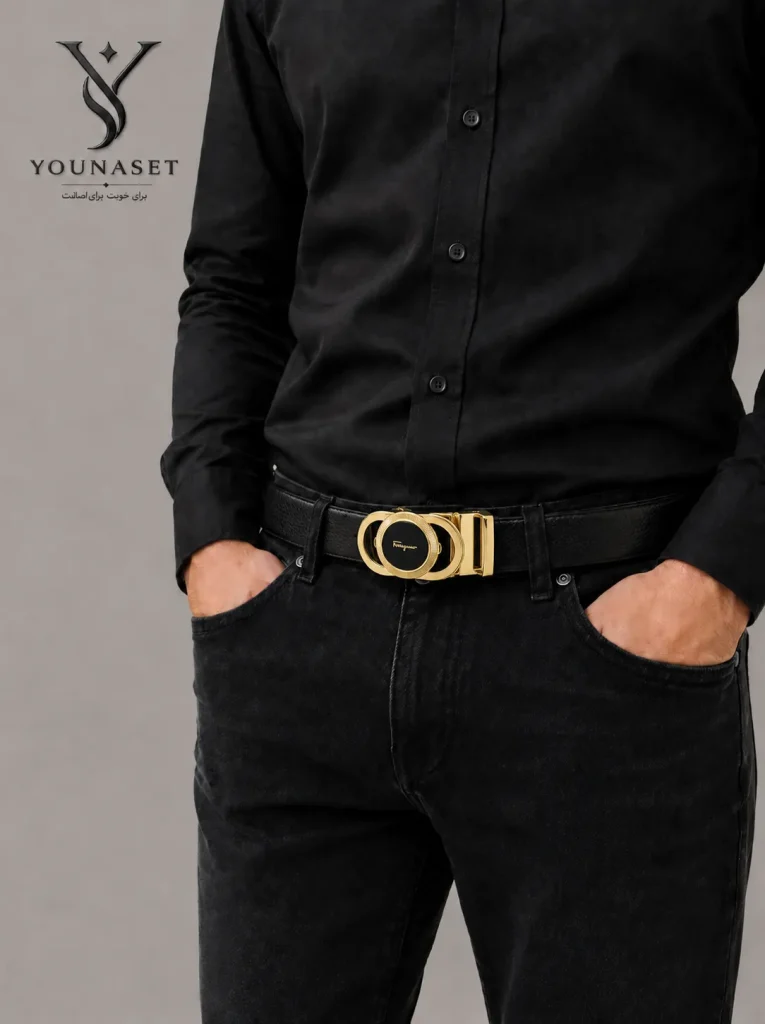 کمربند مردانه طرح Ferragamo دوحلقه‌ای